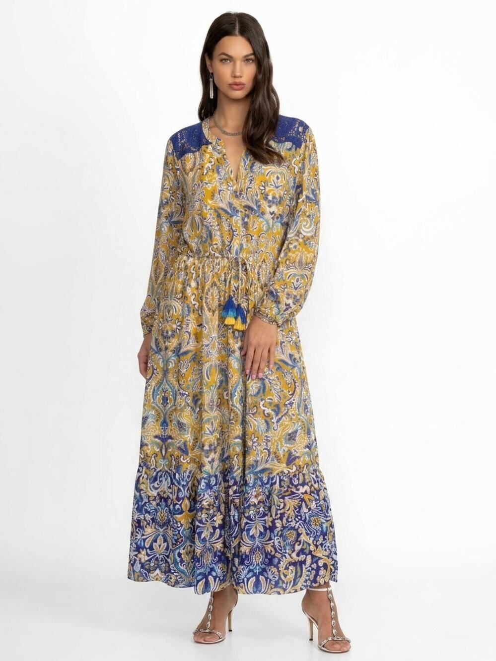 Soft Surroundings Boho Paisley Crochet Maxi Dress Size L Resort Wear Cottagecore